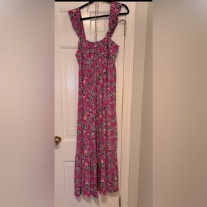 LOFT Purple  floral  Ruched Maxi Sundress